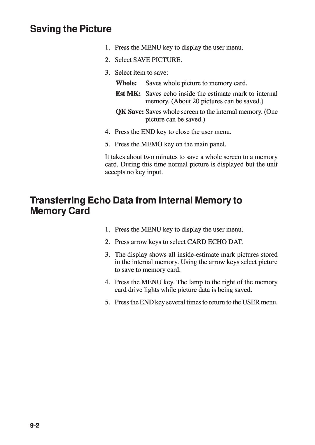 Furuno CSH-53 manual Saving the Picture, Transferring Echo Data from Internal Memory to Memory Card 