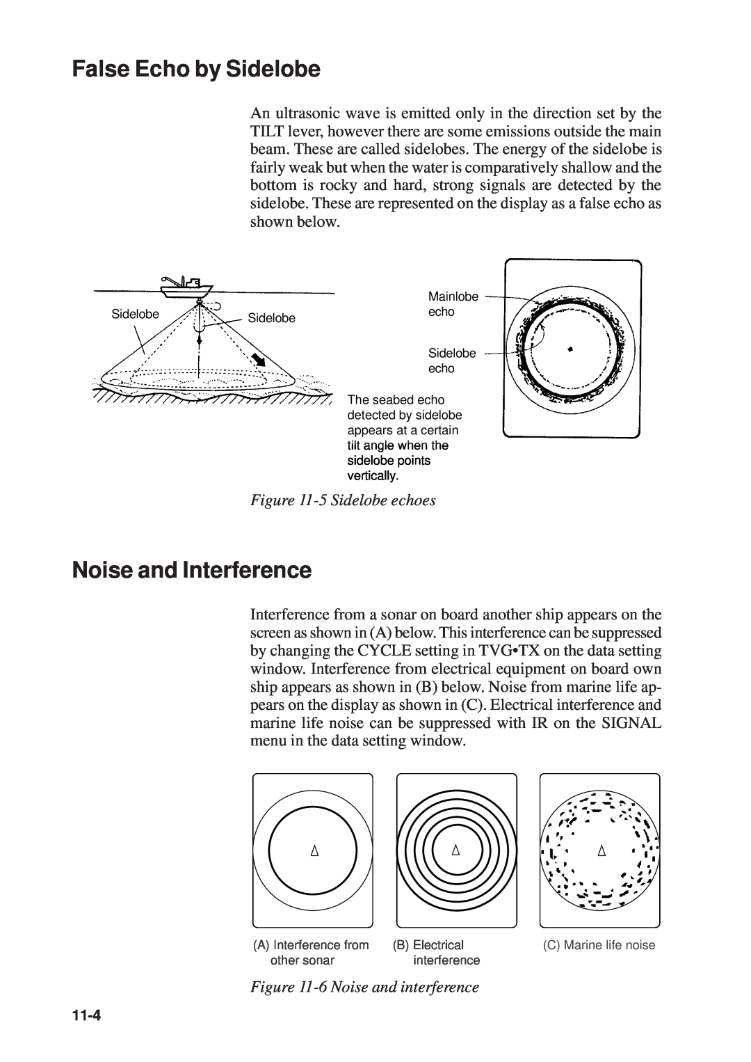 Furuno CSH-53 manual False Echo by Sidelobe, Noise and Interference, 5 Sidelobe echoes, 6 Noise and interference 