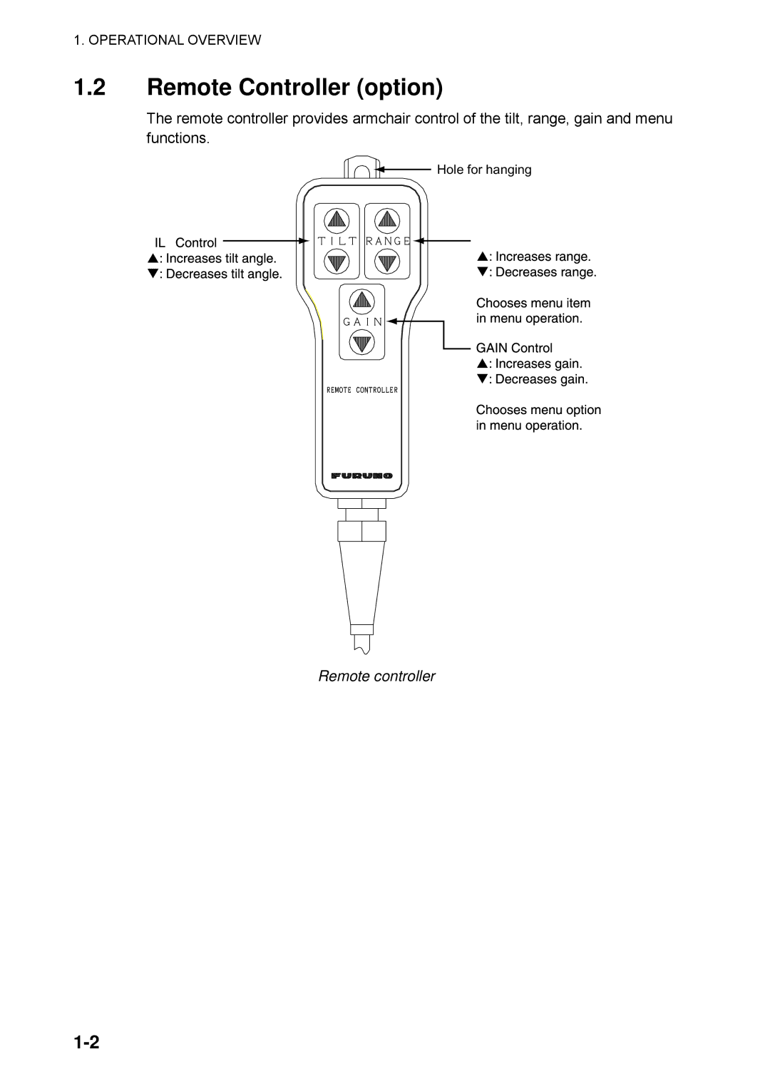 Furuno CSH-5L/CSH-8L manual Remote Controller option, Remote controller 