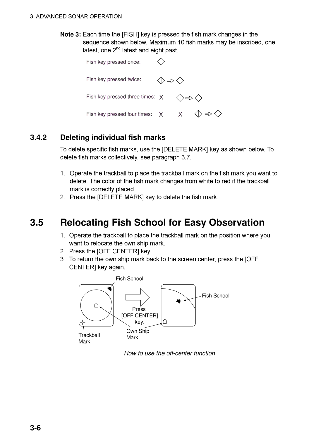 Furuno CSH-5L/CSH-8L manual Relocating Fish School for Easy Observation, Deleting individual fish marks 