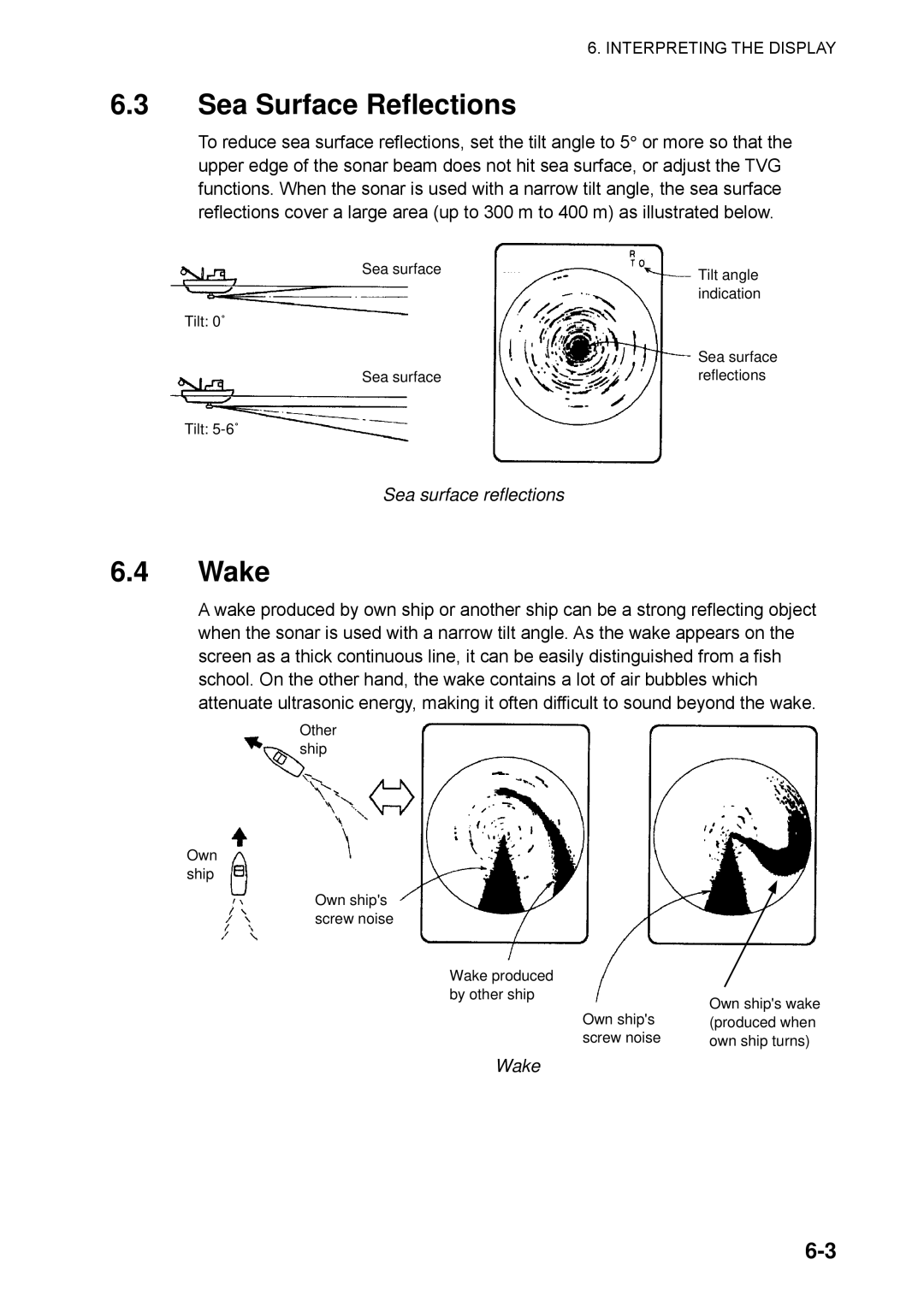 Furuno CSH-5L/CSH-8L manual Sea Surface Reflections, Wake, Sea surface reflections 