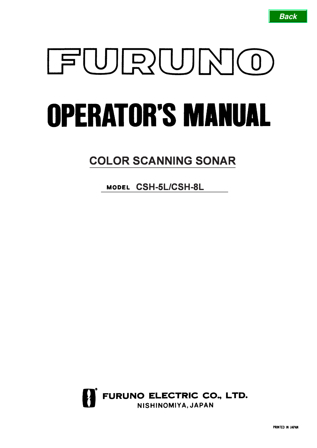 Furuno CSH-5L/CSH-8L manual Color Scanning Sonar, Back 