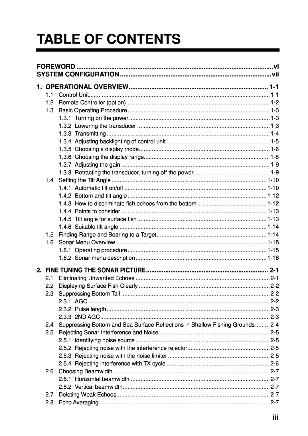 Furuno CSH-5L/CSH-8L manual Table Of Contents, Foreword, System Configuration, Operational Overview 