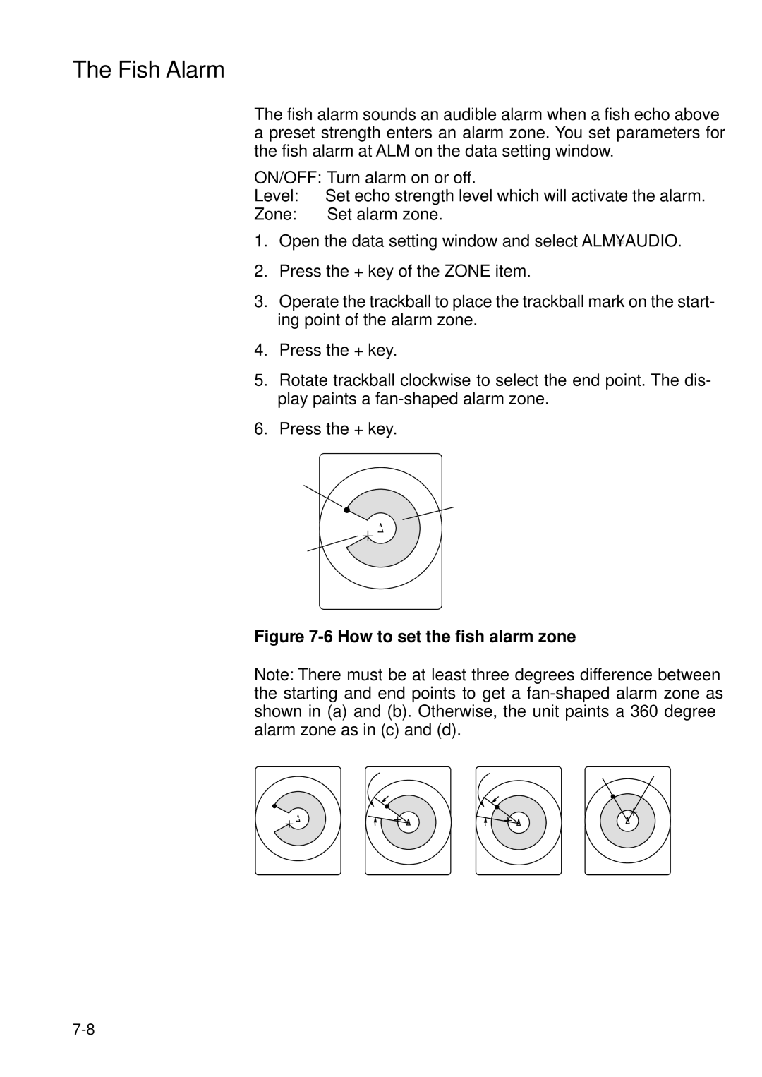 Furuno CSH-83, CSH-84 manual Fish Alarm, How to set the fish alarm zone 