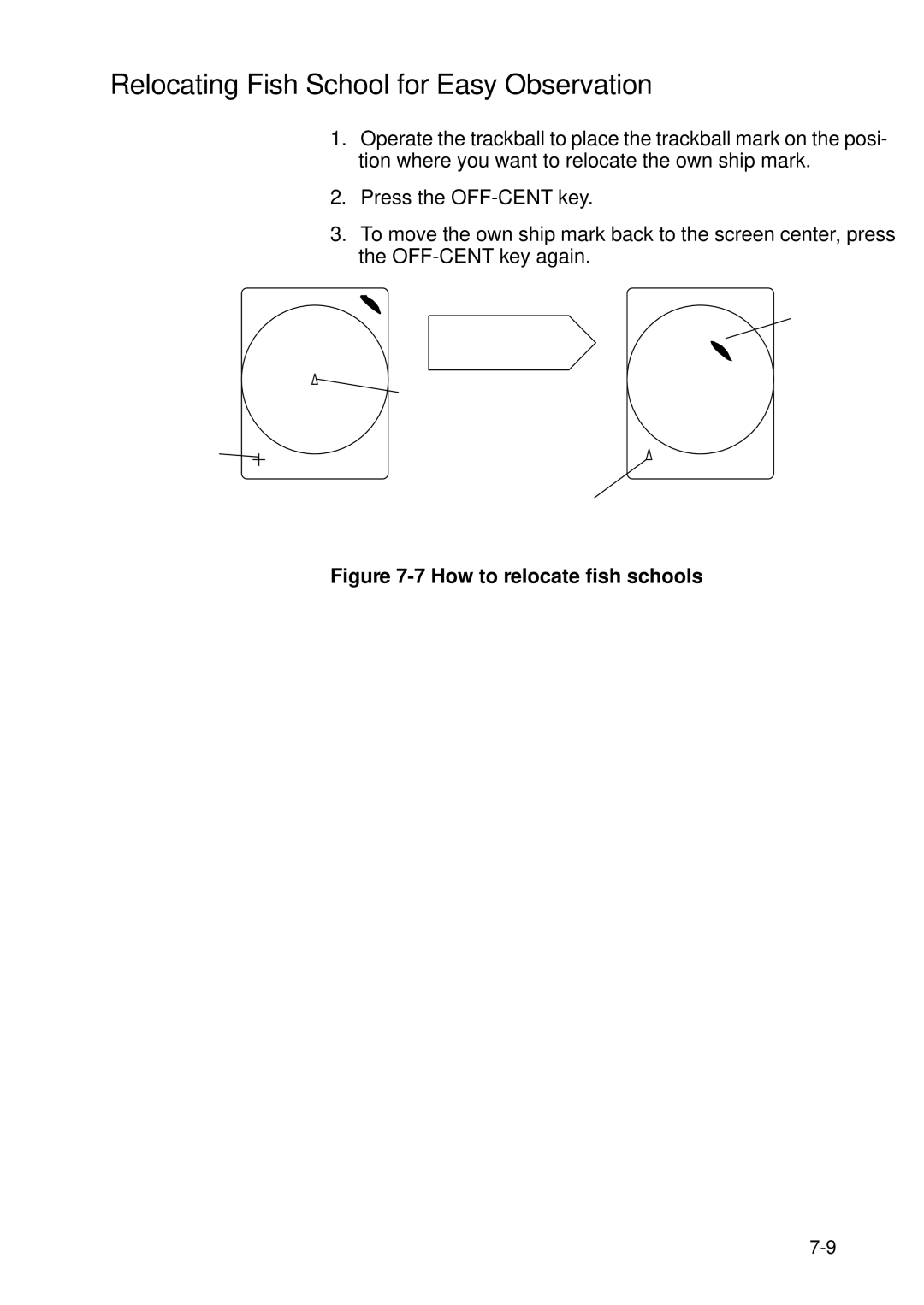 Furuno CSH-84, CSH-83 manual Relocating Fish School for Easy Observation, How to relocate fish schools 