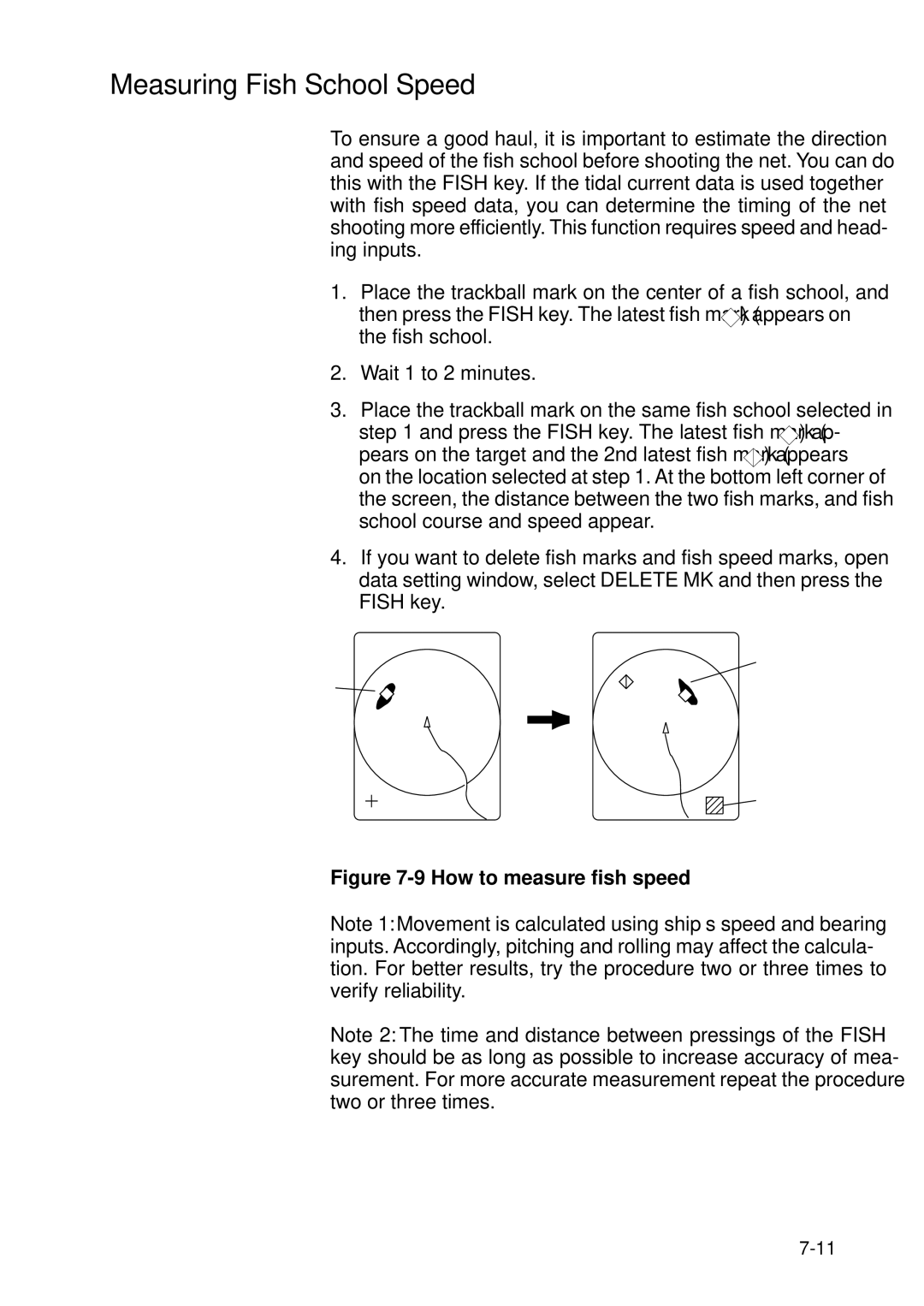 Furuno CSH-84, CSH-83 manual Measuring Fish School Speed, How to measure fish speed 