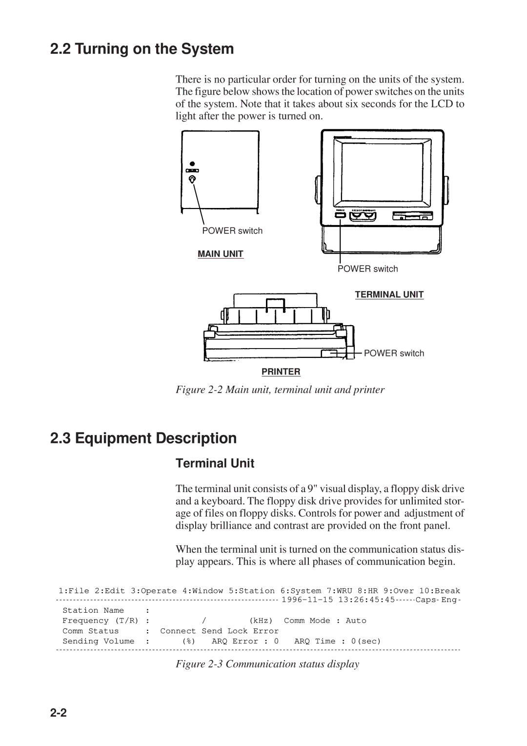 Furuno DP-6 manual Turning on the System, Equipment Description, Terminal Unit 