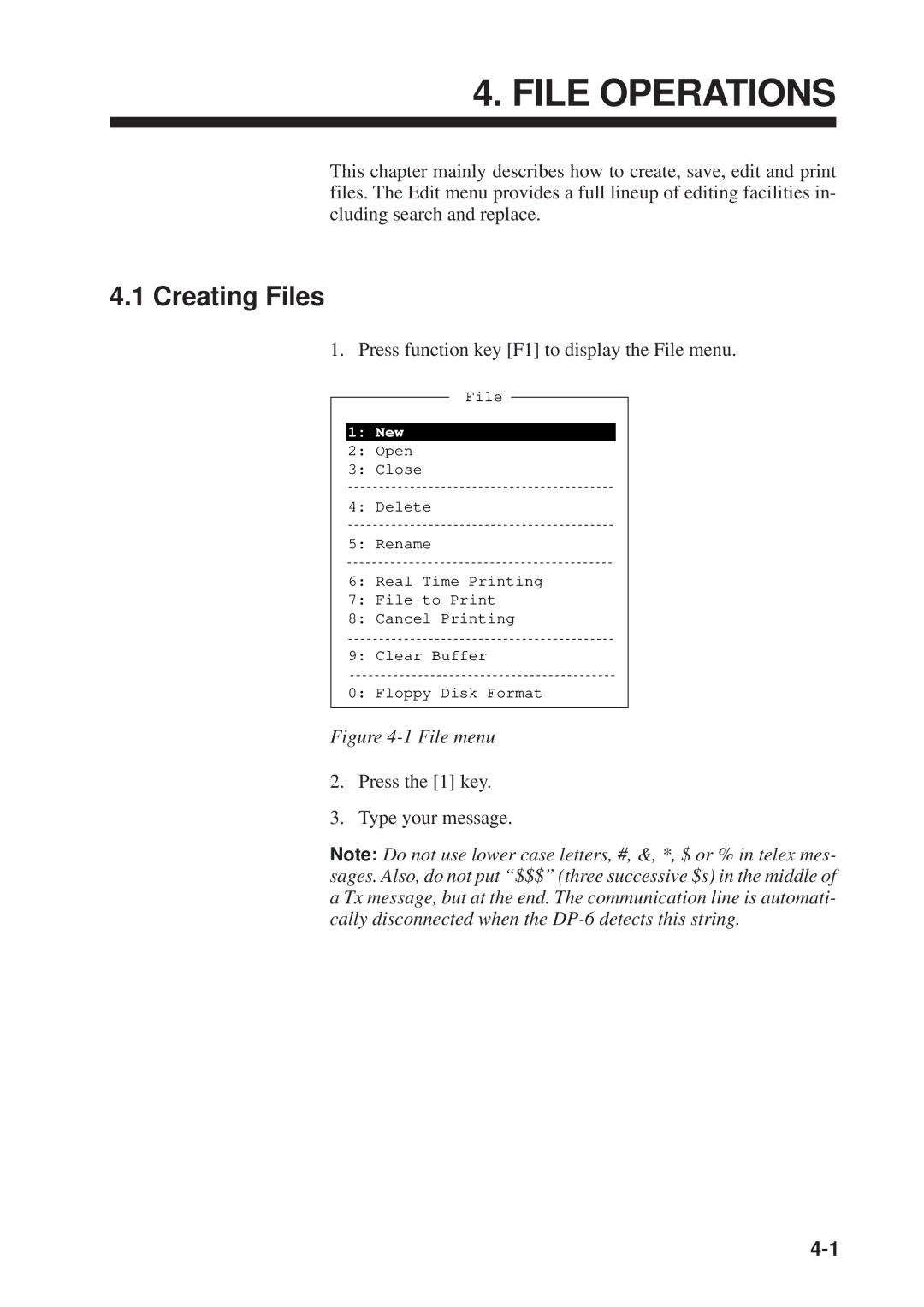 Furuno DP-6 manual File Operations, Creating Files 