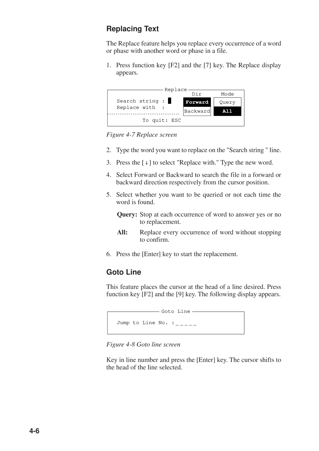 Furuno DP-6 manual Replacing Text, Goto Line 