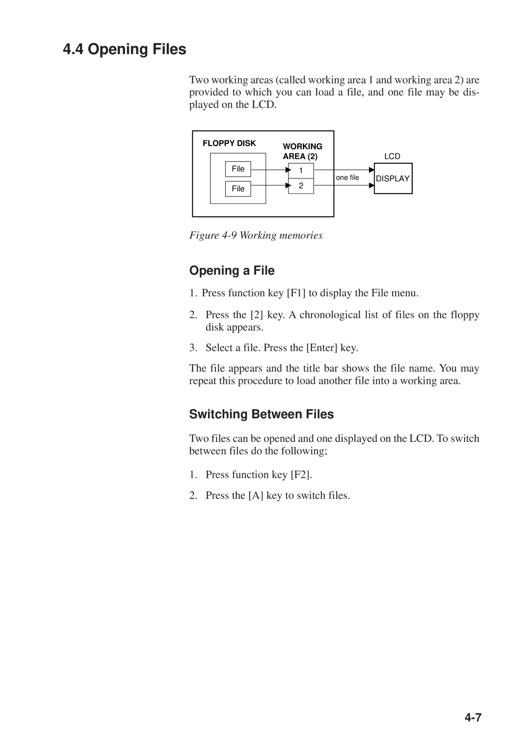 Furuno DP-6 manual Opening Files, Opening a File, Switching Between Files 