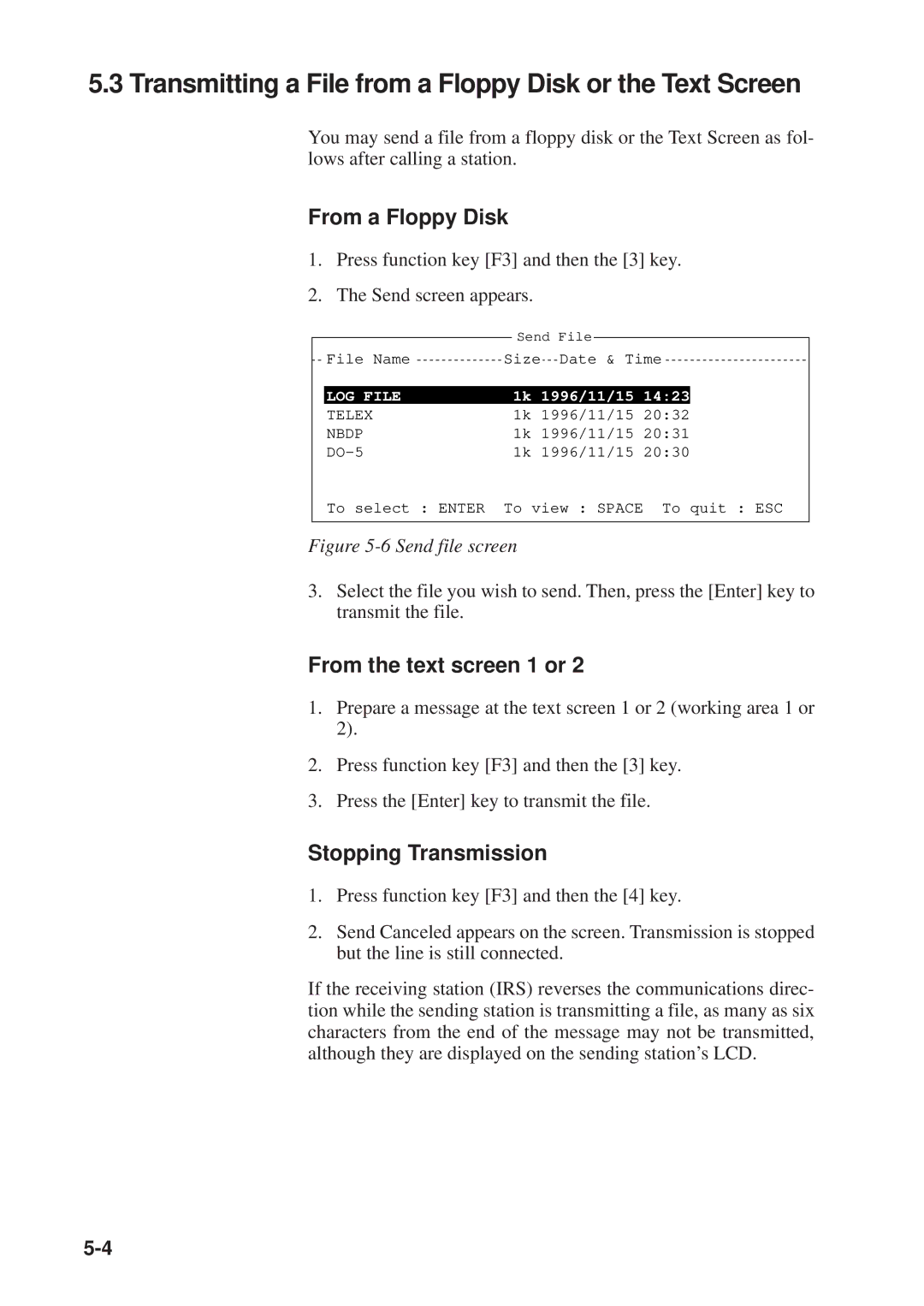 Furuno DP-6 manual Transmitting a File from a Floppy Disk or the Text Screen, From a Floppy Disk, From the text screen 1 or 