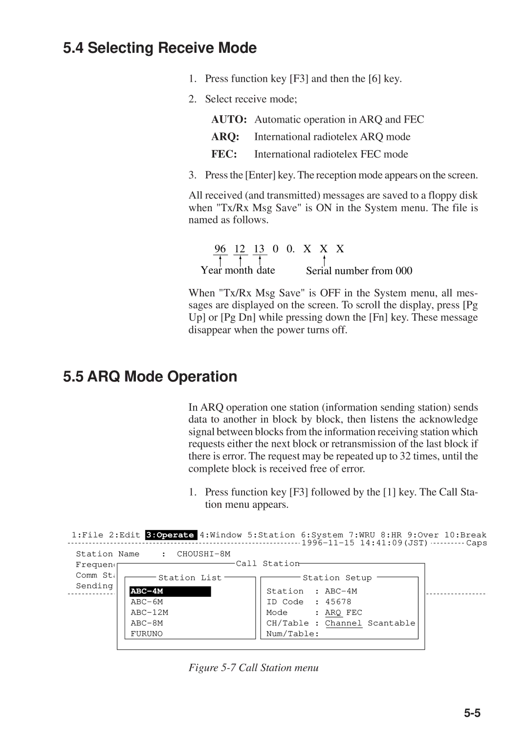 Furuno DP-6 manual Selecting Receive Mode, ARQ Mode Operation 