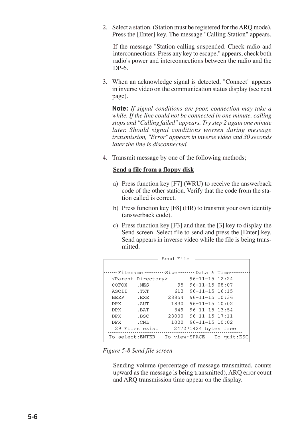 Furuno DP-6 manual Send a file from a floppy disk 