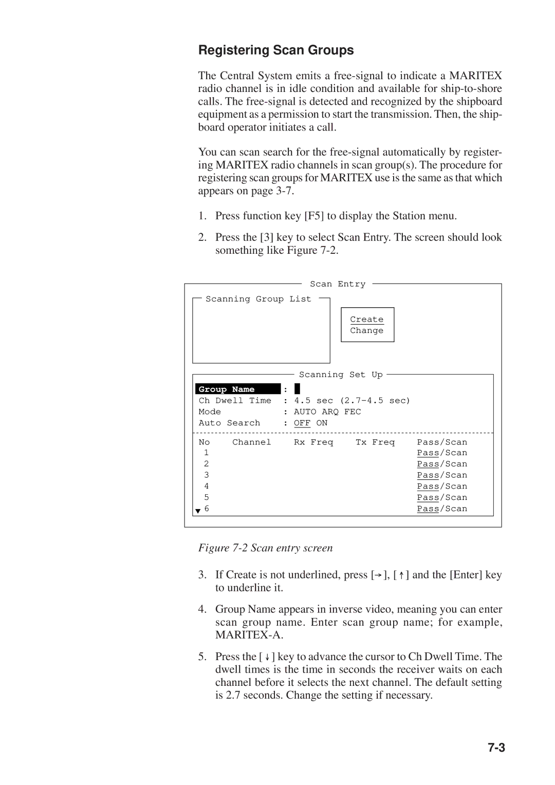 Furuno DP-6 manual Registering Scan Groups, Scan entry screen 