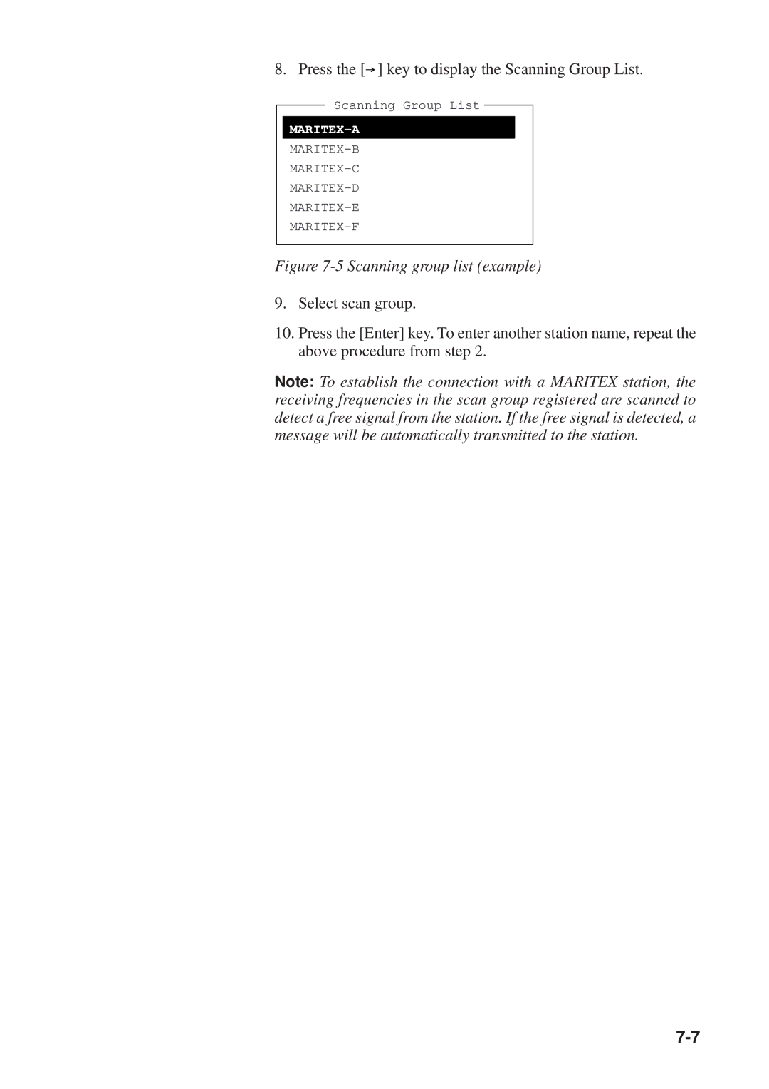 Furuno DP-6 manual Scanning group list example 