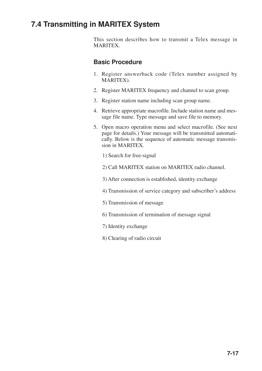 Furuno DP-6 manual Transmitting in Maritex System, Basic Procedure 