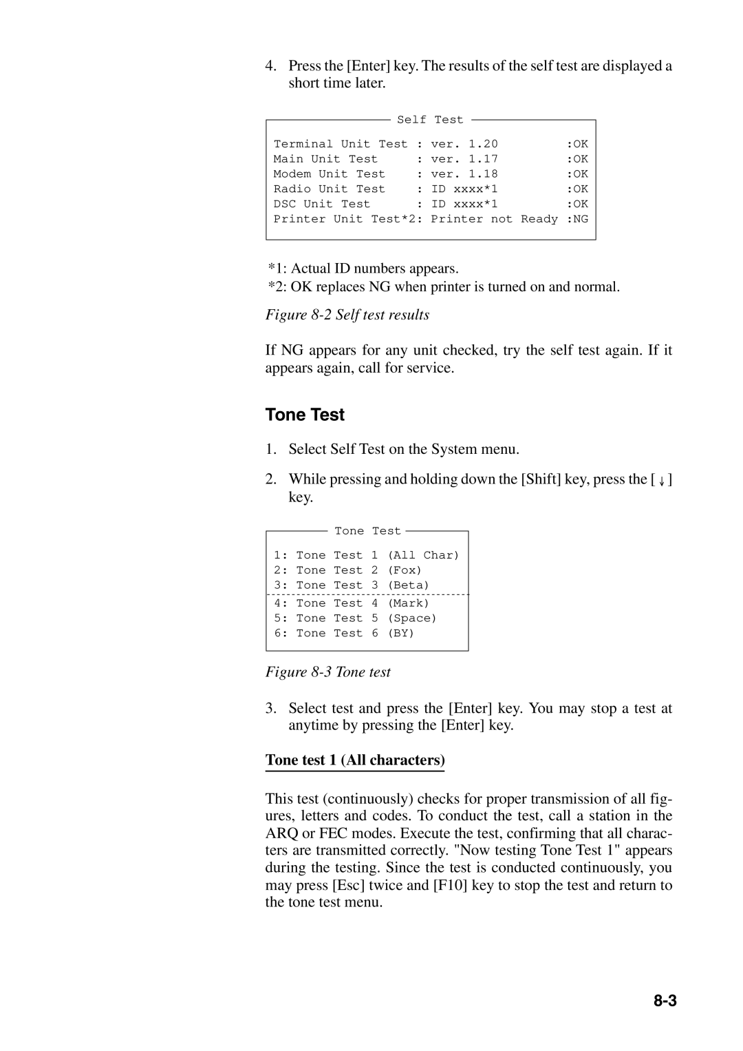 Furuno DP-6 manual Tone Test, Tone test 1 All characters 