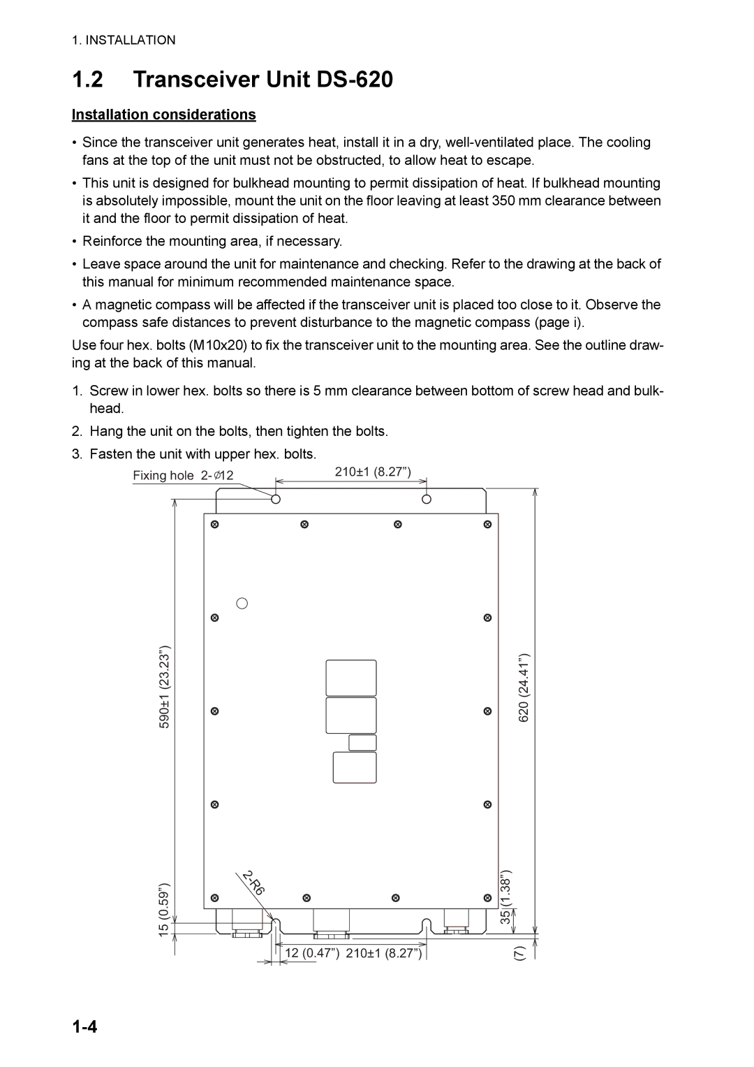 Furuno DS-60 installation manual Transceiver Unit DS-620, Installation considerations 