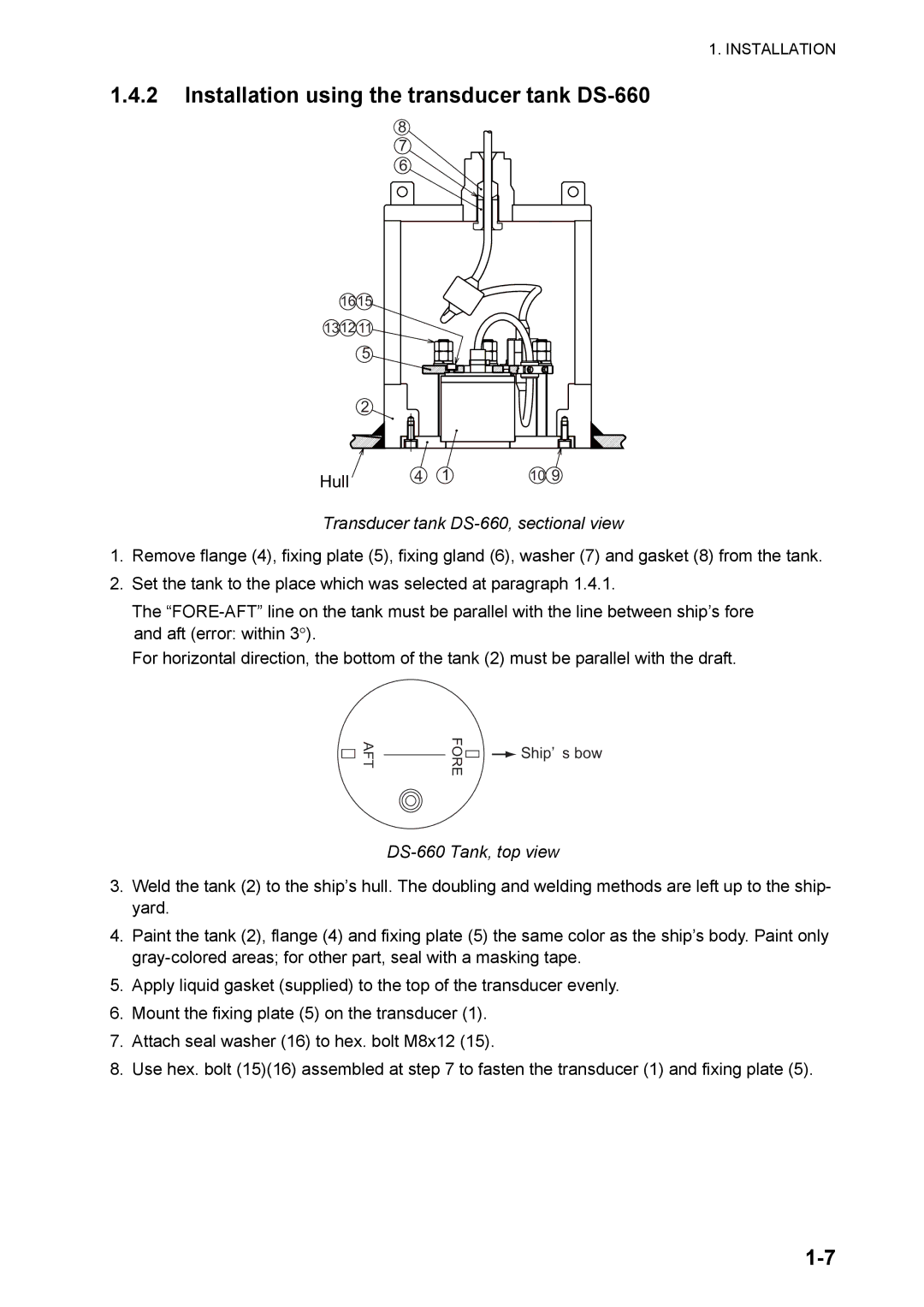 Furuno DS-60 installation manual Installation using the transducer tank DS-660, Transducer tank DS-660, sectional view 