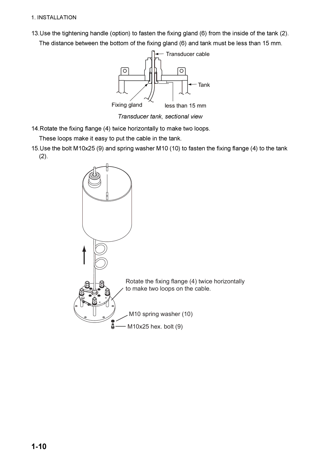 Furuno DS-60 installation manual Transducer tank, sectional view 