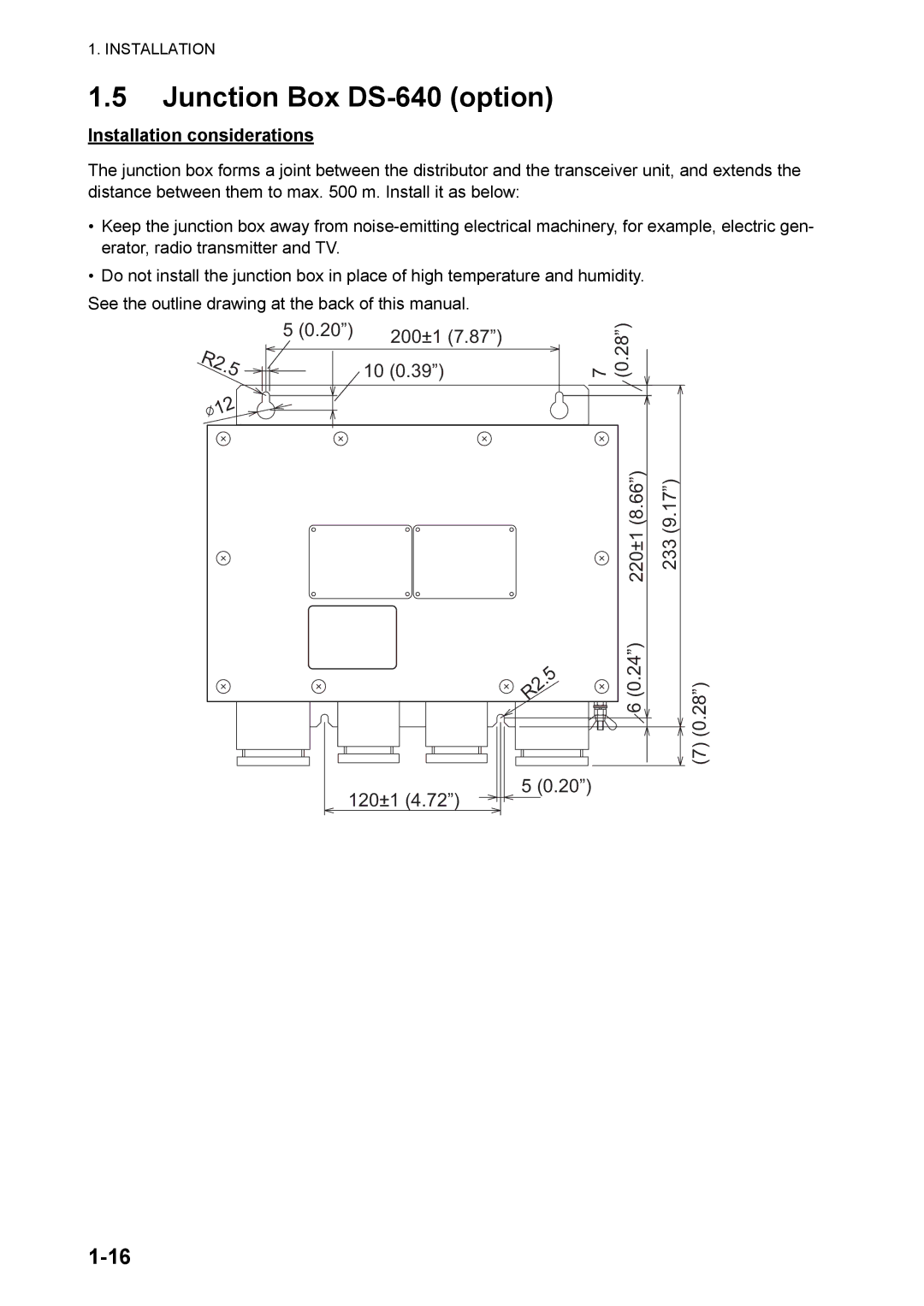 Furuno DS-60 installation manual Junction Box DS-640 option, Installation considerations 