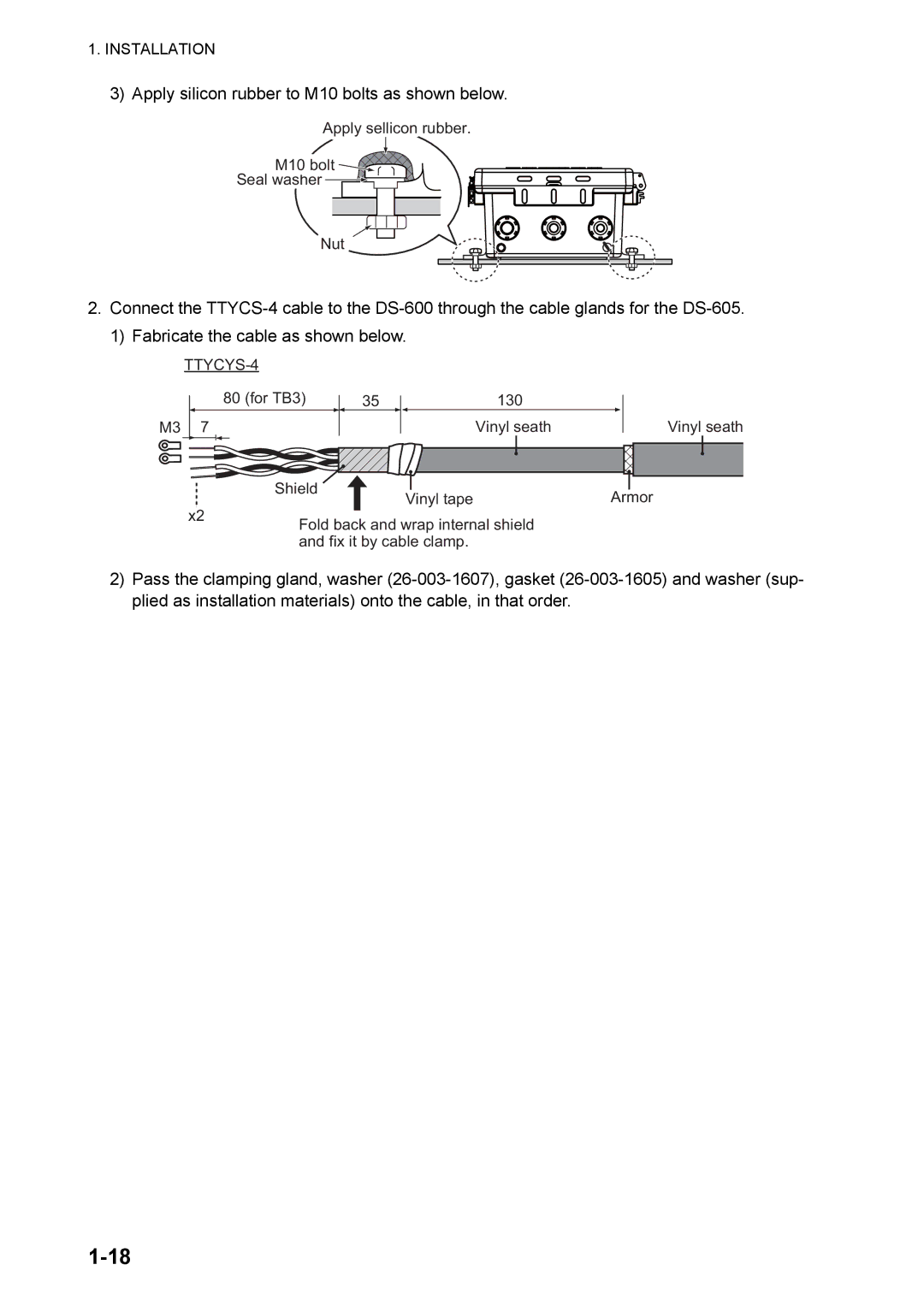 Furuno DS-60 installation manual Apply silicon rubber to M10 bolts as shown below 