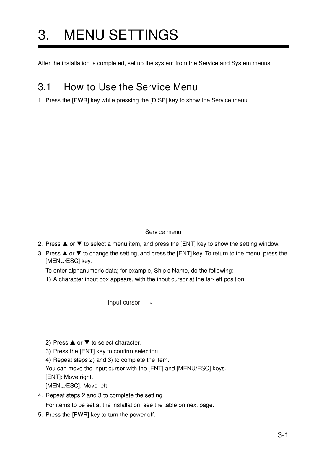 Furuno DS-60 installation manual Menu Settings, How to Use the Service Menu 