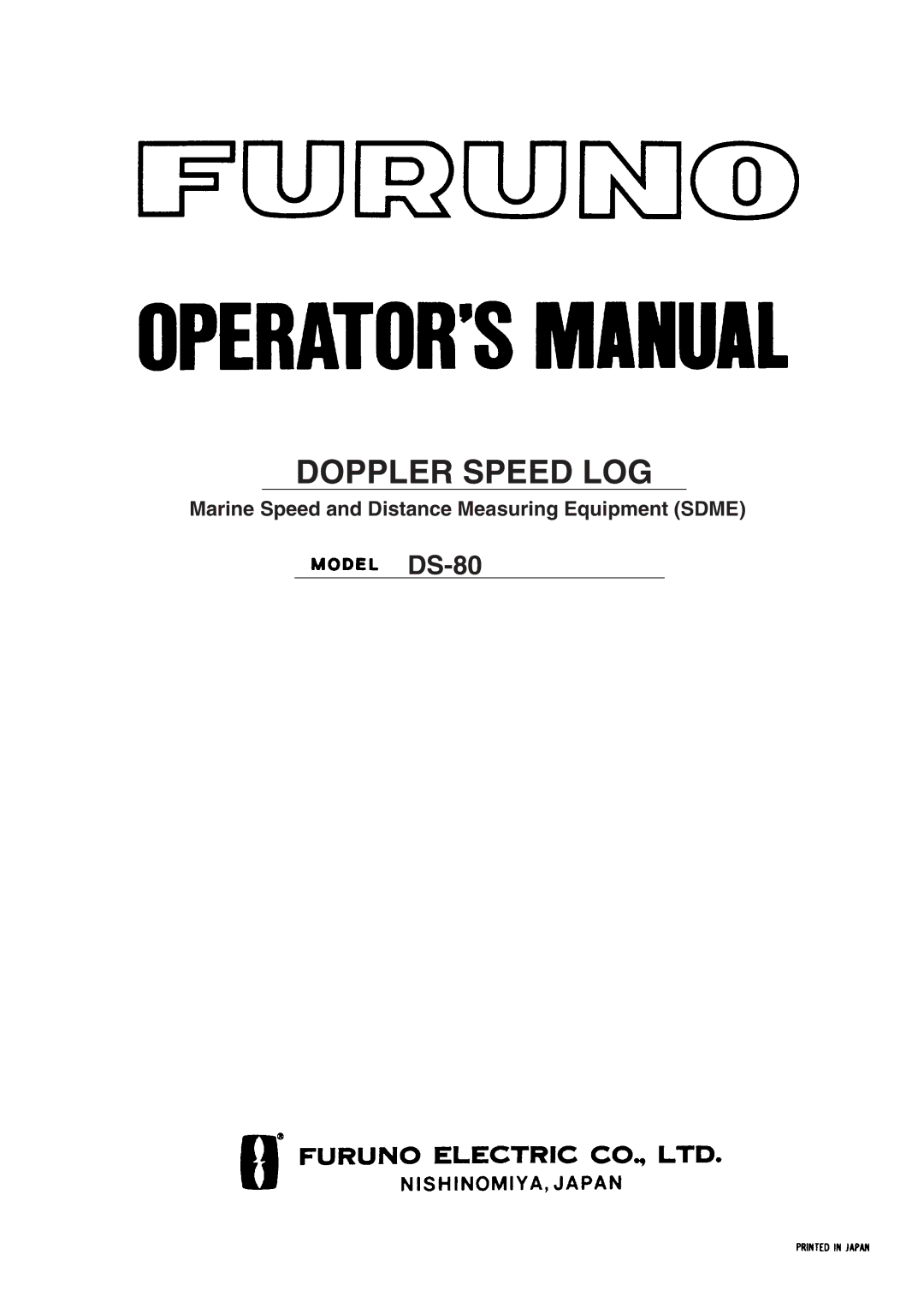 Furuno DS-80 manual Doppler Speed LOG 