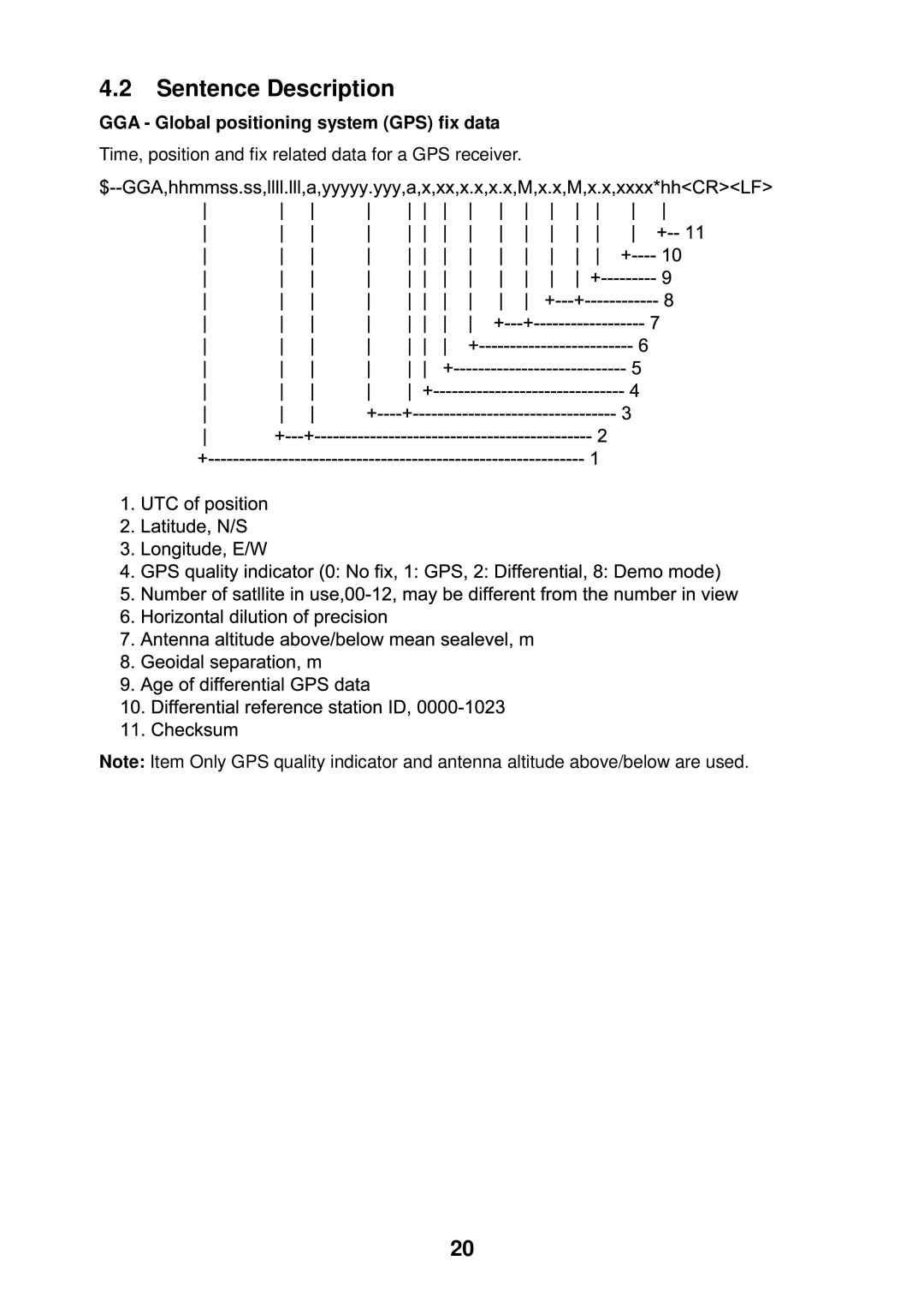 Furuno DS-80 manual Sentence Description, GGA Global positioning system GPS fix data 