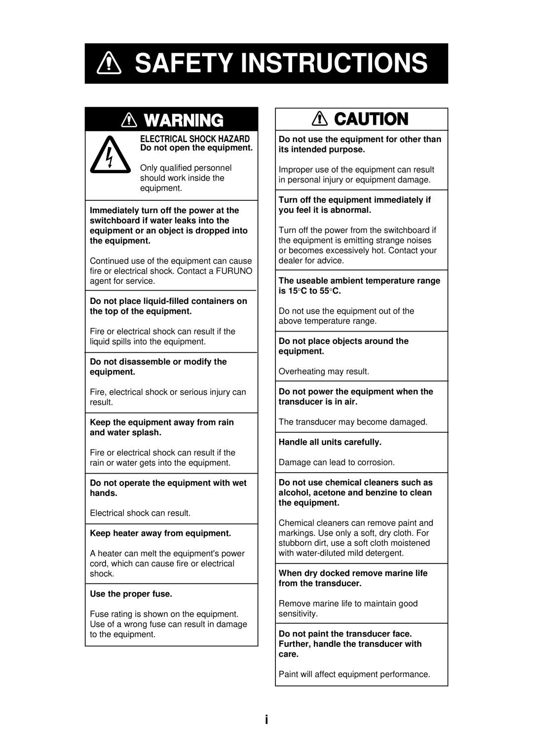 Furuno DS-80 manual Safety Instructions 