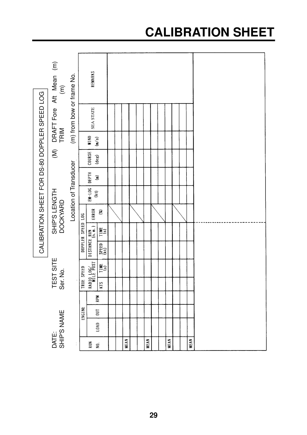 Furuno DS-80 manual Calibration Sheet 