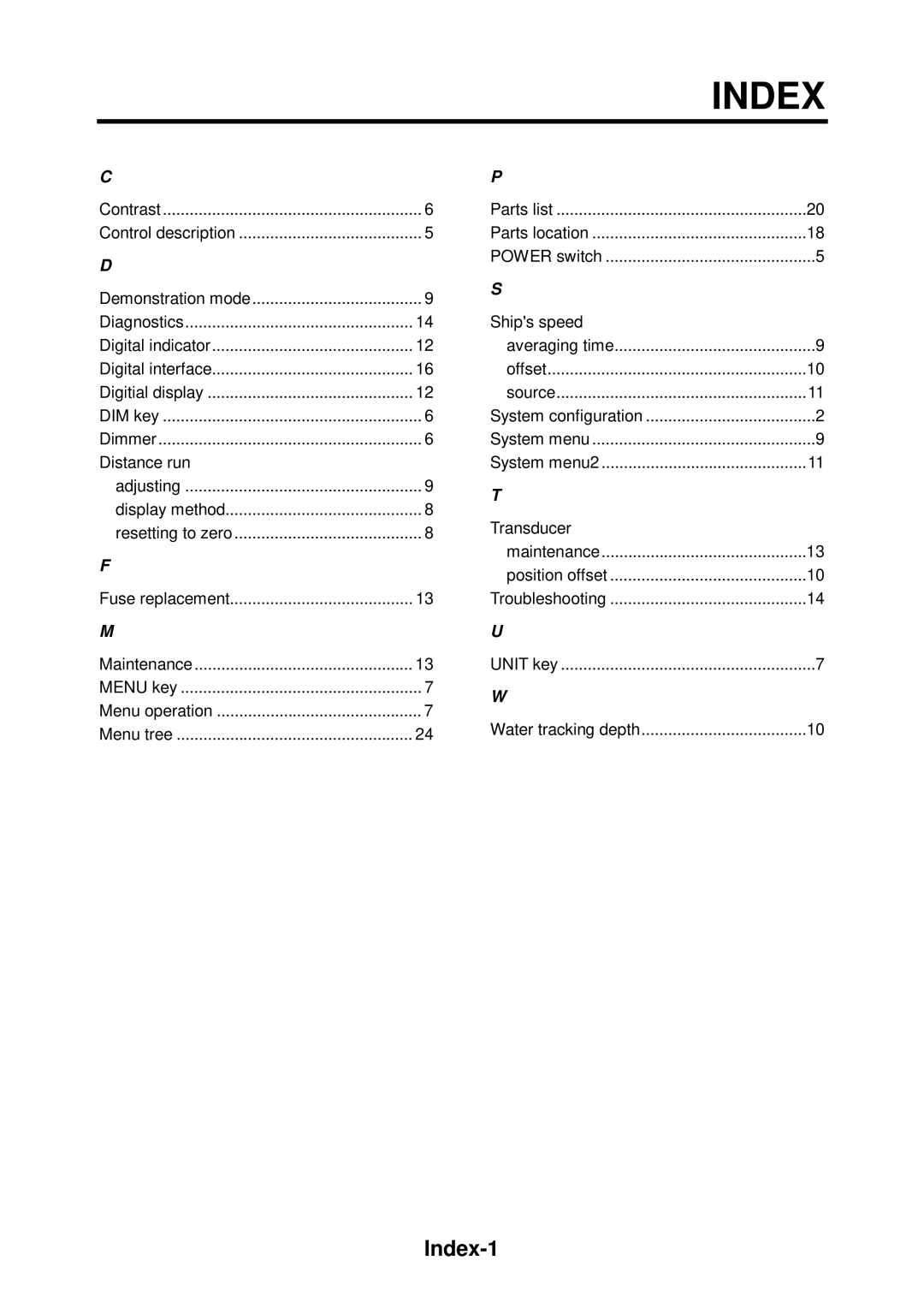 Furuno DS-80 manual Index, Distance run 