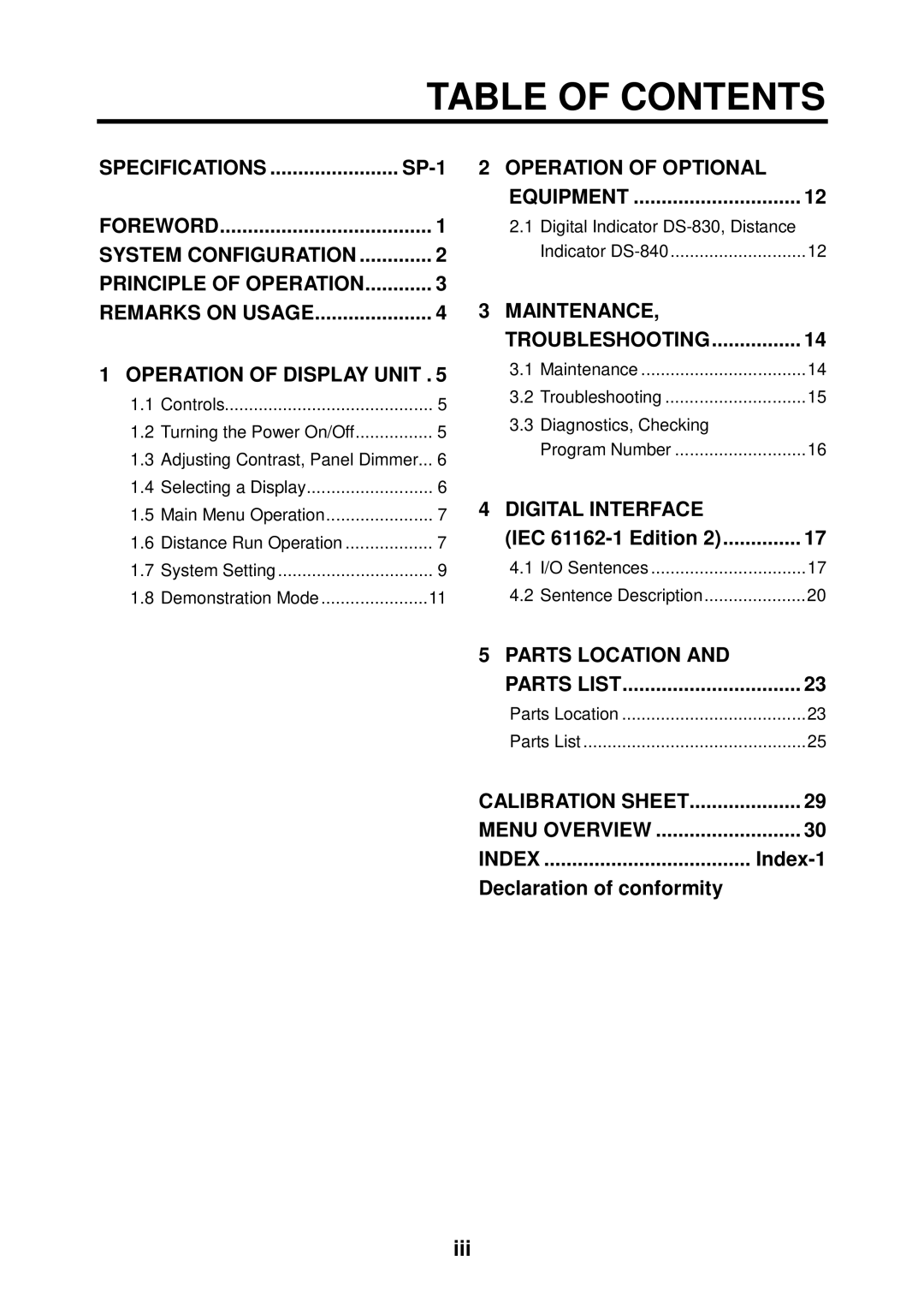 Furuno DS-80 manual Table of Contents 