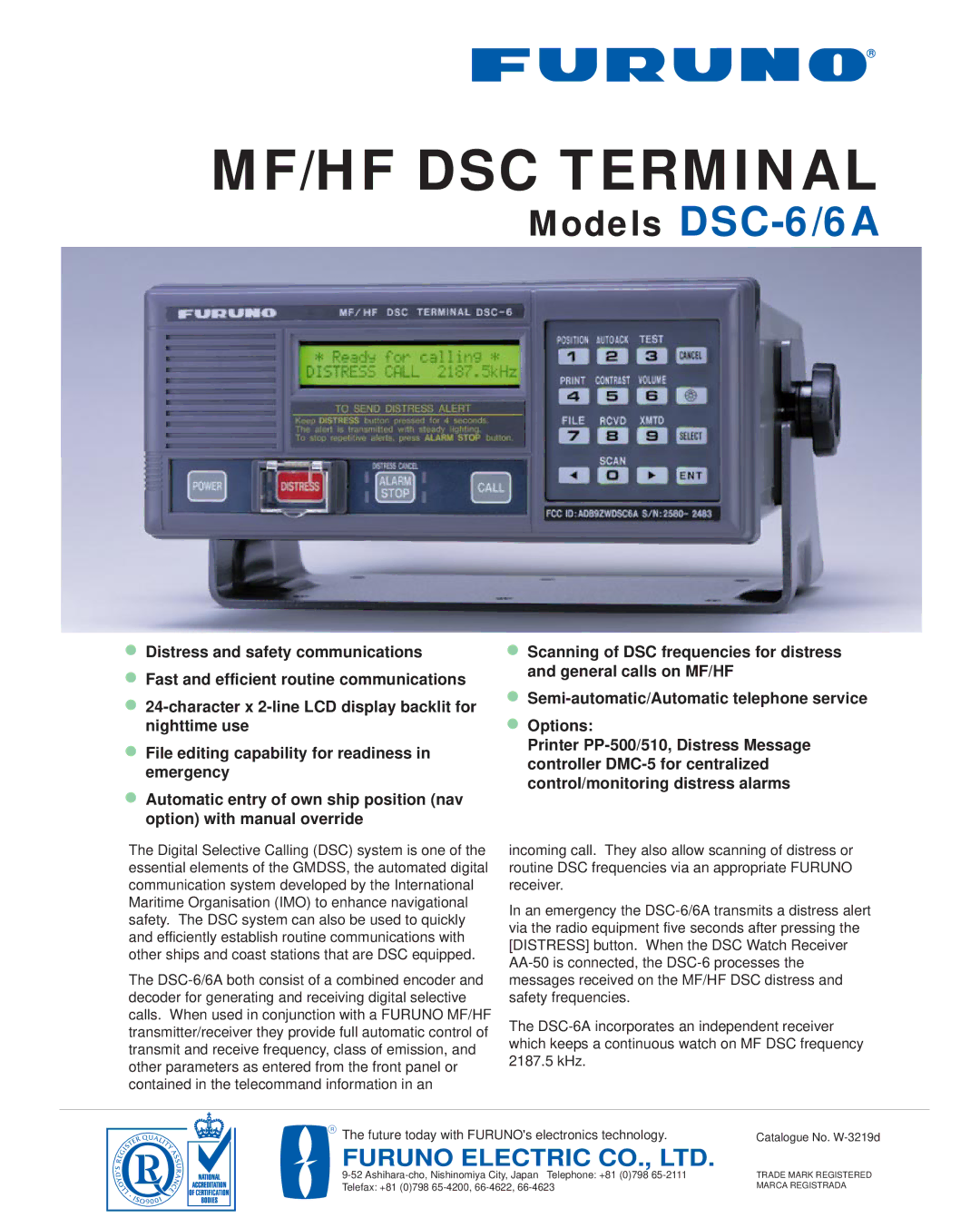 Furuno DSC-6/6A manual MF/HF DSC Terminal, Catalogue No. W-3219d 