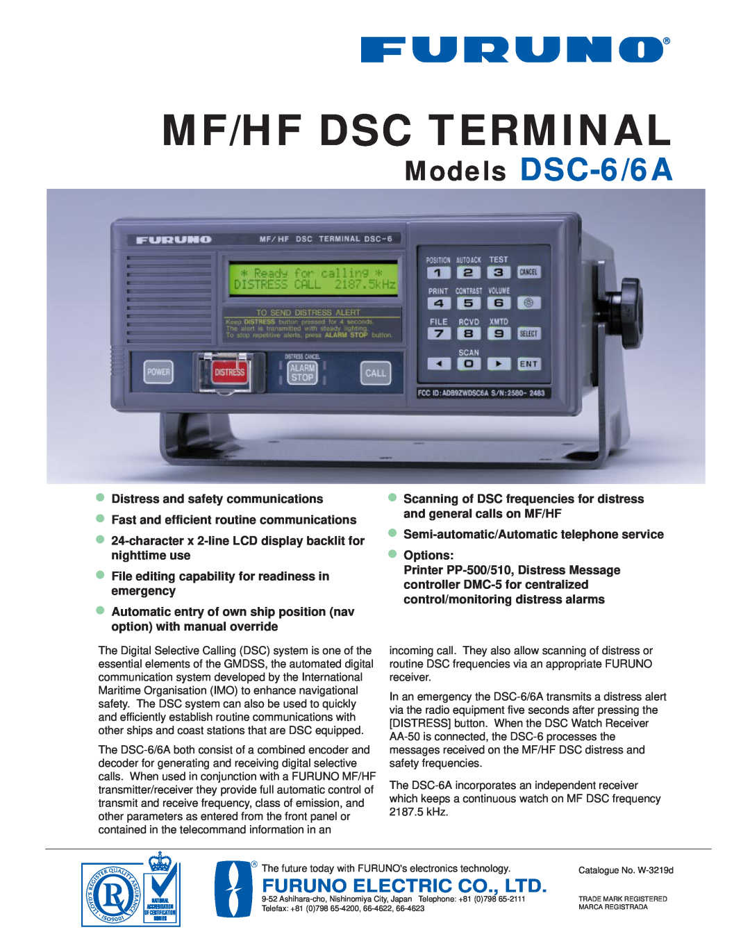 Furuno manual Mf/Hf Dsc Terminal, Models DSC-6/6A 