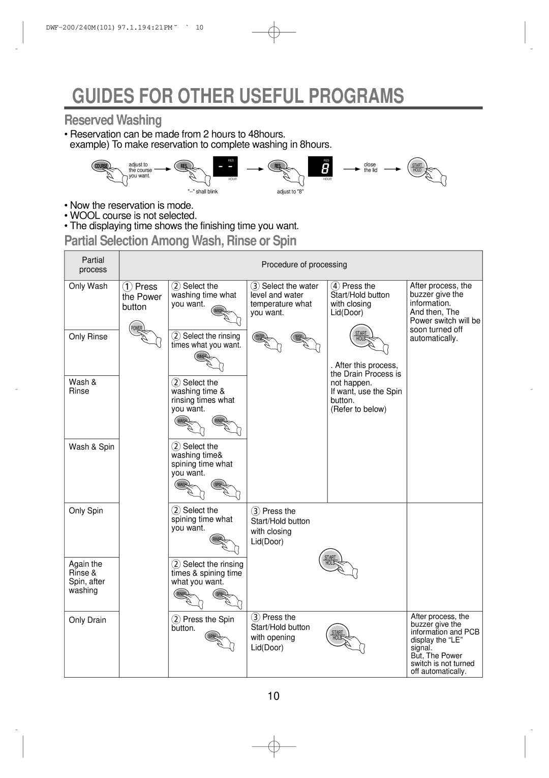 Furuno DWF-200M, DWF-240M instruction manual Guides for Other Useful Programs, Reserved Washing 