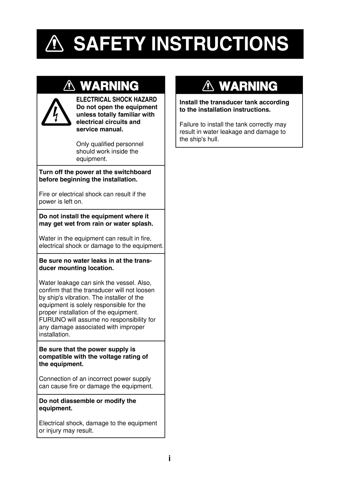 Furuno ETR-30N manual Safety Instructions 