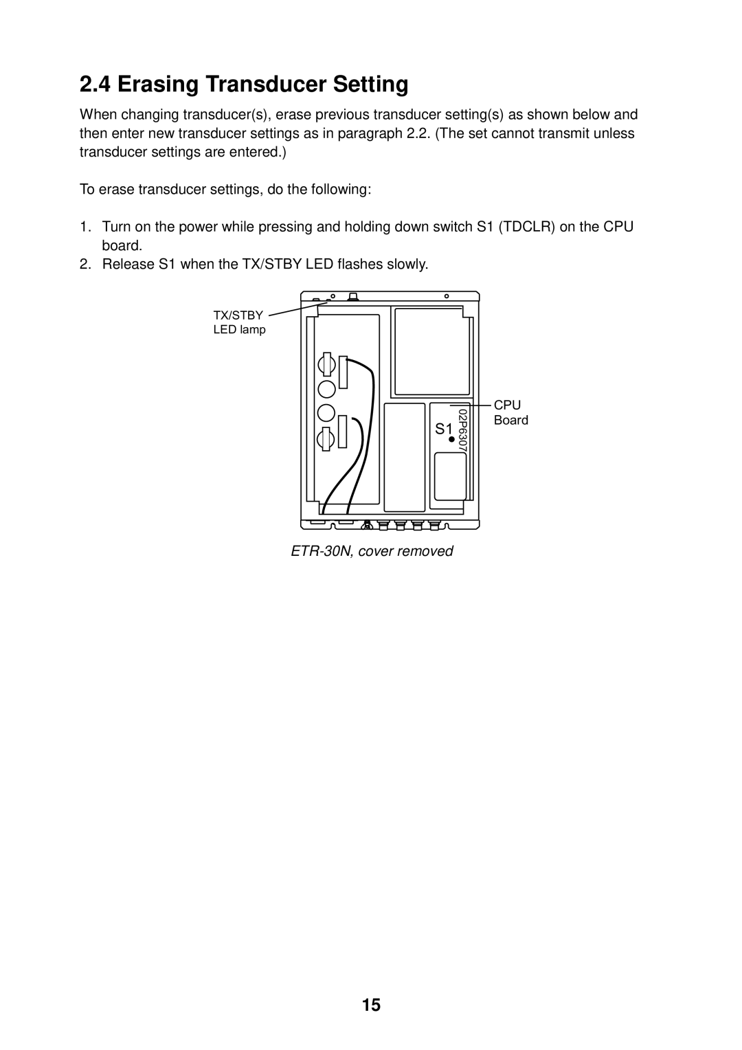 Furuno manual Erasing Transducer Setting, ETR-30N, cover removed 