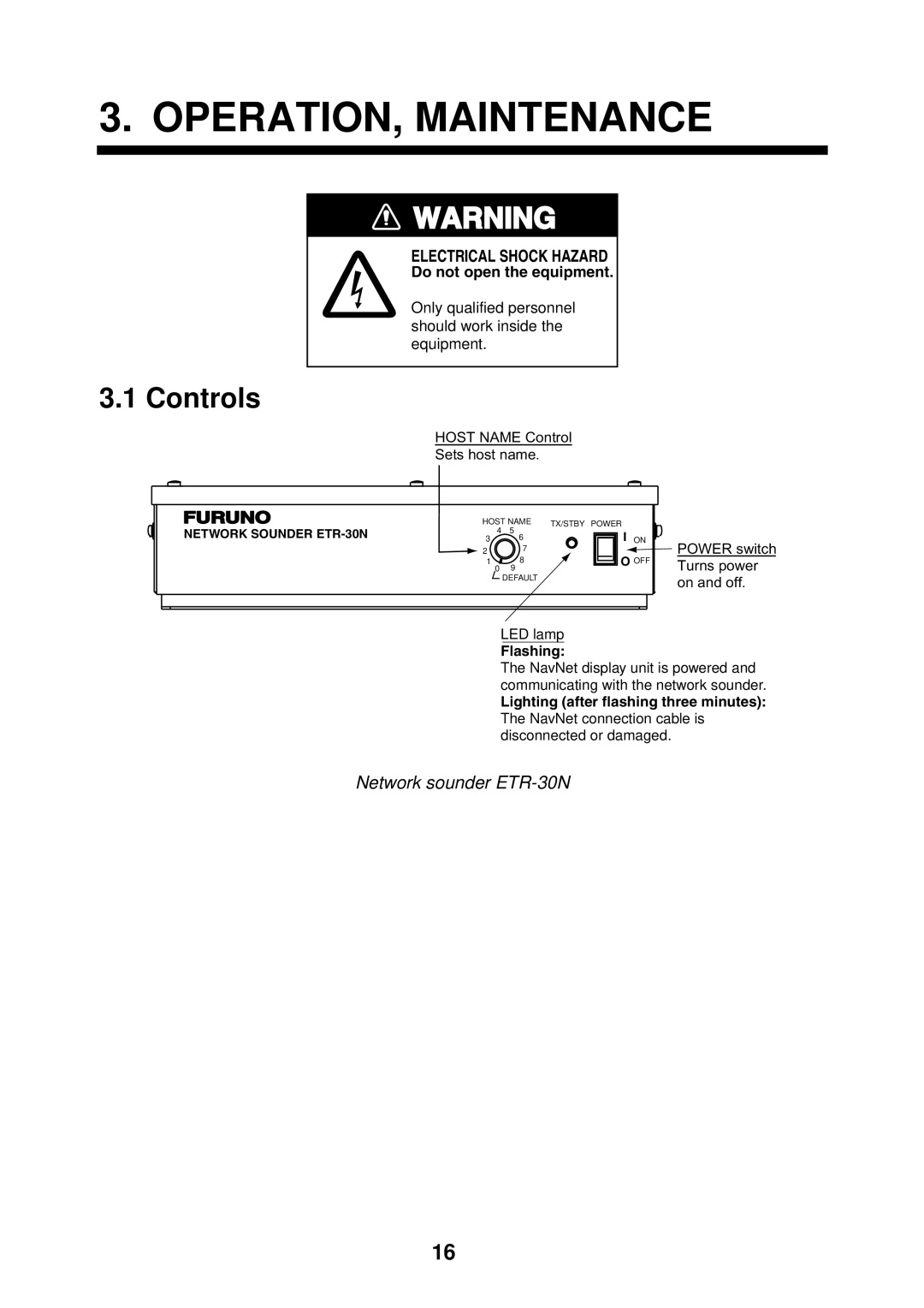 Furuno manual OPERATION, Maintenance, Controls, Network sounder ETR-30N 