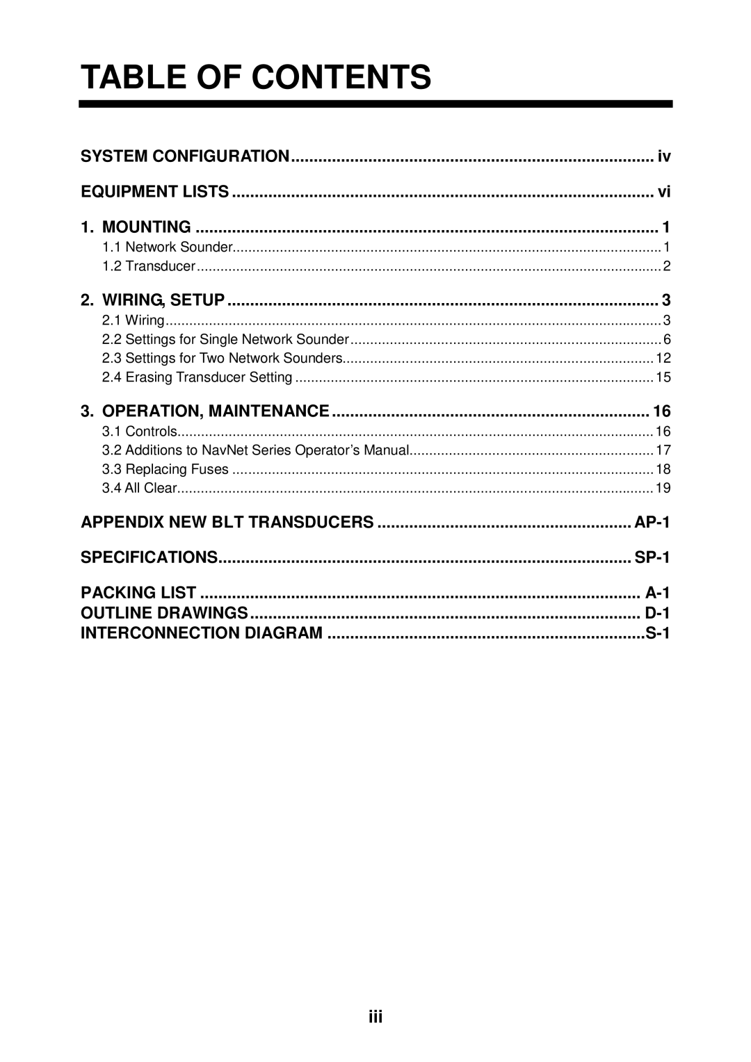 Furuno ETR-30N manual Table of Contents 