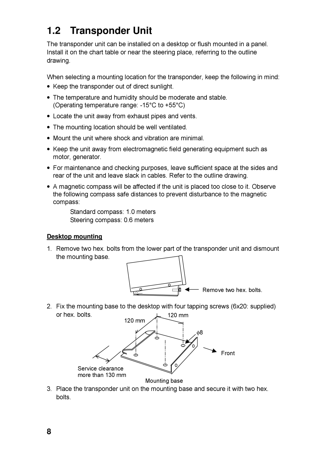 Furuno FA-100 manual Transponder Unit, Desktop mounting 