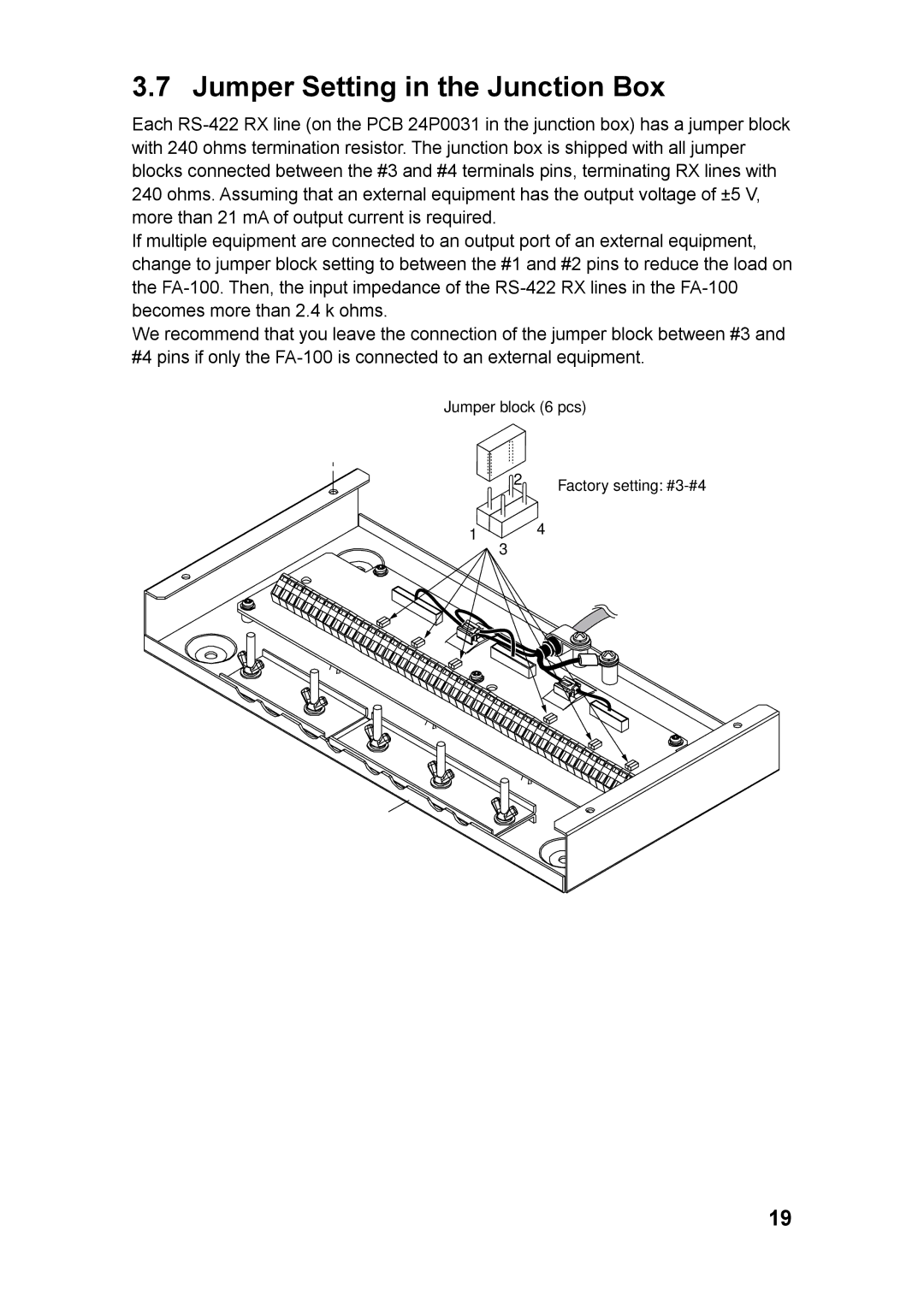 Furuno FA-100 manual Jumper Setting in the Junction Box 