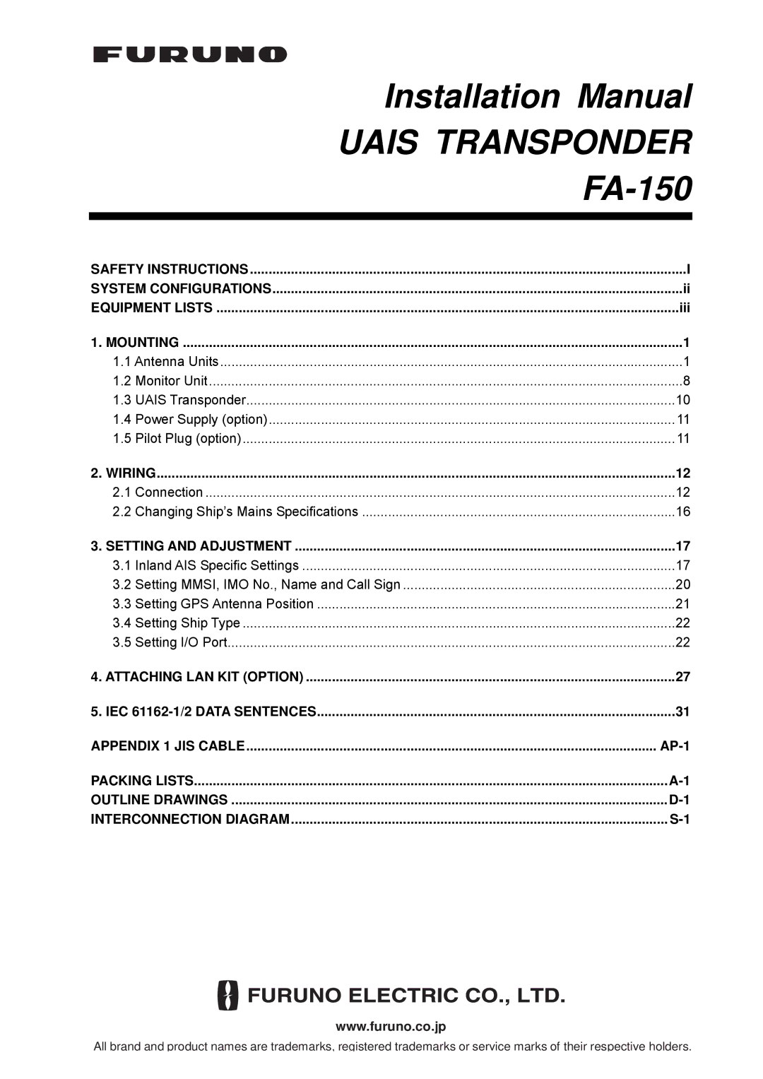 Furuno FA-150 installation manual Uais Transponder 