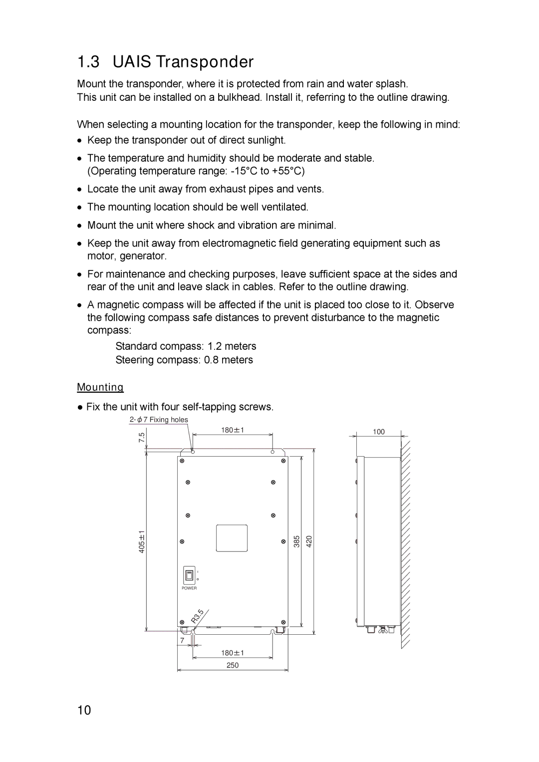 Furuno FA-150 installation manual Uais Transponder, Mounting 