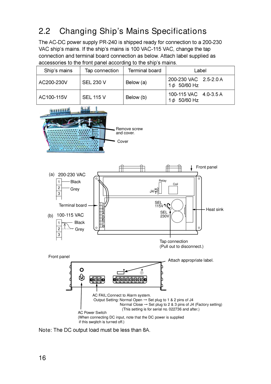 Furuno FA-150 installation manual Changing Ship’s Mains Specifications, 100-115 VAC 