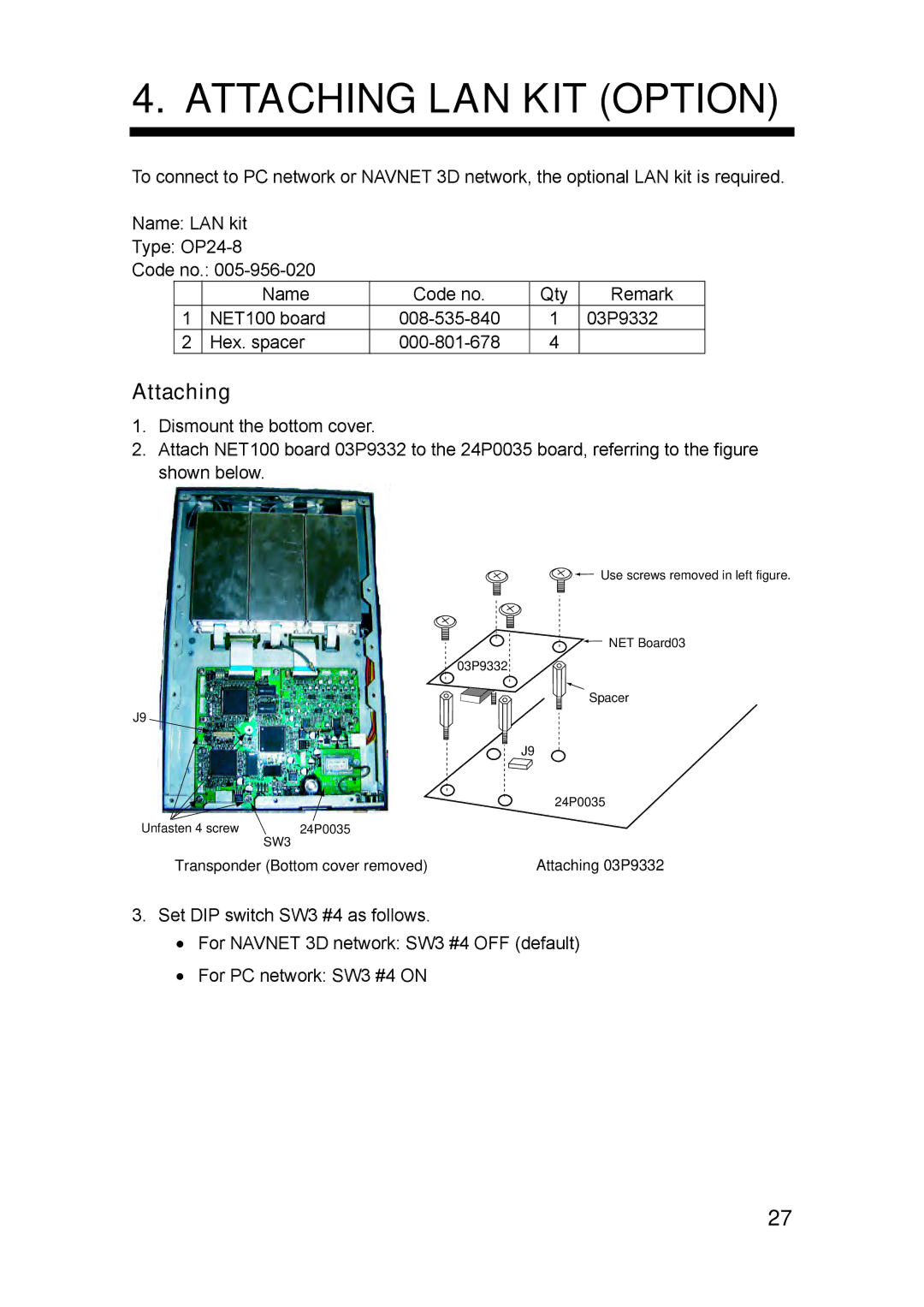 Furuno FA-150 installation manual Attaching LAN KIT Option 