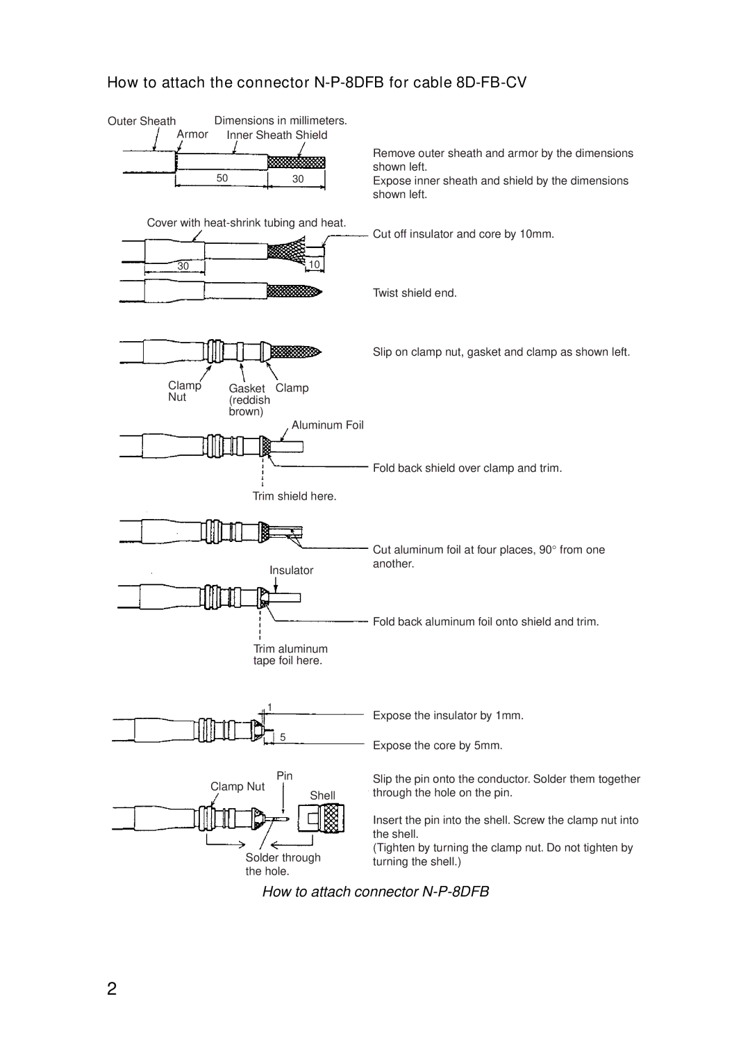 Furuno FA-150 installation manual How to attach the connector N-P-8DFB for cable 8D-FB-CV, How to attach connector N-P-8DFB 