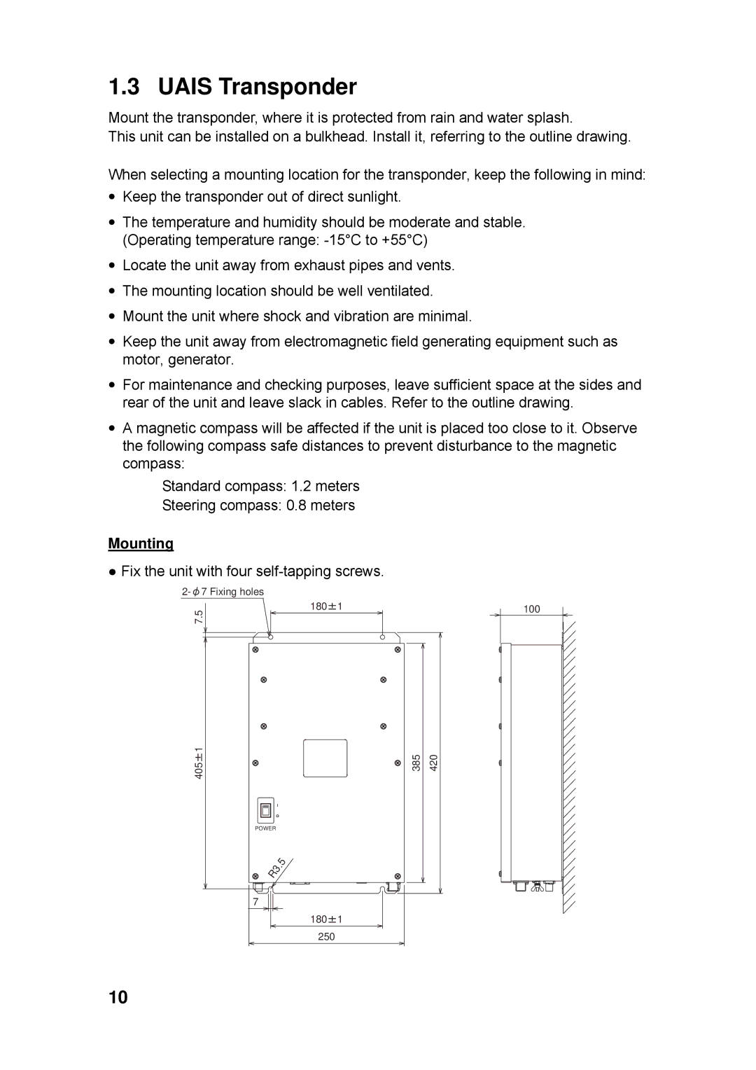 Furuno FA-150 installation manual Uais Transponder, Mounting 