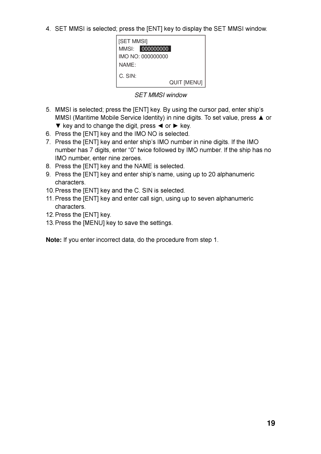 Furuno FA-150 installation manual SET Mmsi window 