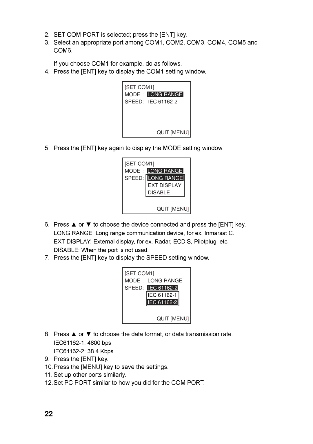 Furuno FA-150 installation manual Press the ENT key again to display the Mode setting window 